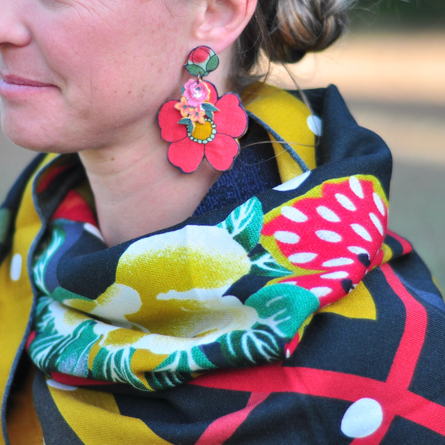 Boucles d'Oreilles POP et Bouquet pendantes Rouge