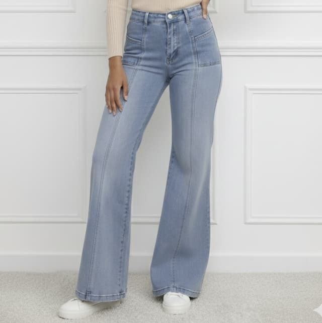 Jean Wide Leg Taille Haute - Denim Bleu Délavé Style Rétro