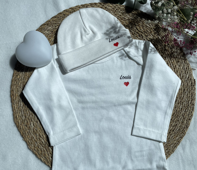Ensemble body et bonnet bébé personnalisable 