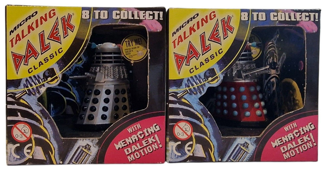 Doctor Who micro talking Daleks silver / black &amp; red / blue - 1996