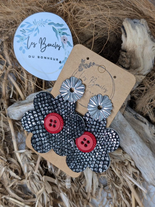 Boucles d&#039;oreilles Coquette noir rouge co005