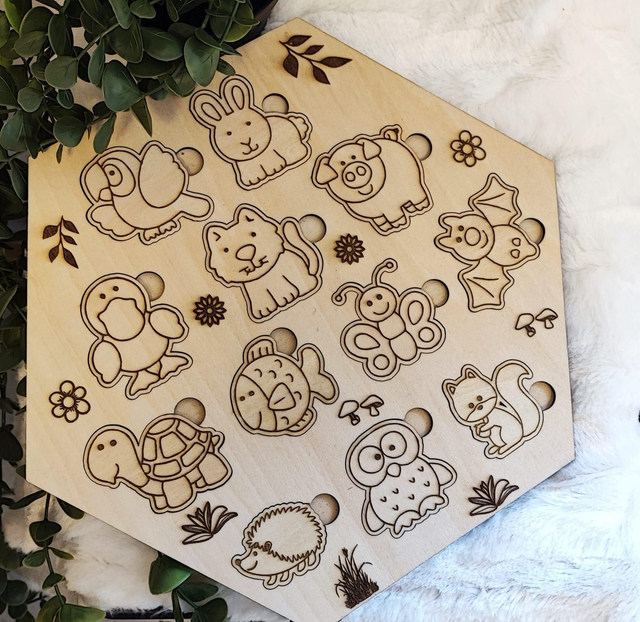 Puzzle Éducatif en Bois – Animaux Gravés avec Noms