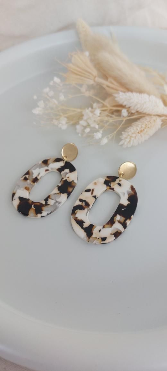 Boucles d'oreilles Agathe marron crème 