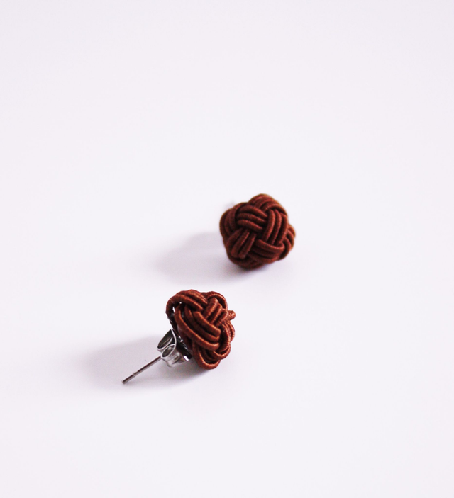 Brown Ball Earrings, Japanese Mizuhiki Earrings, Japanese Craft Earrings