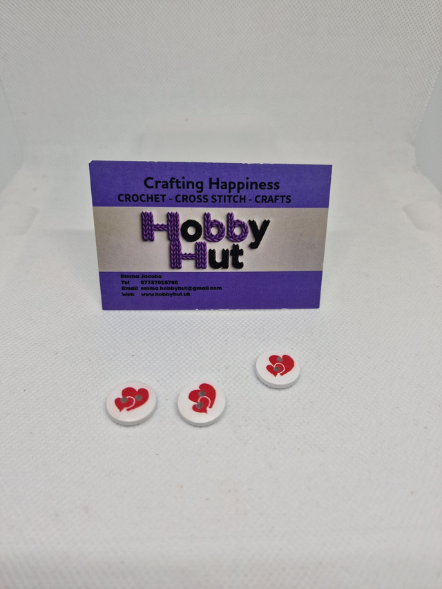 White Buttons With Two Red Hearts