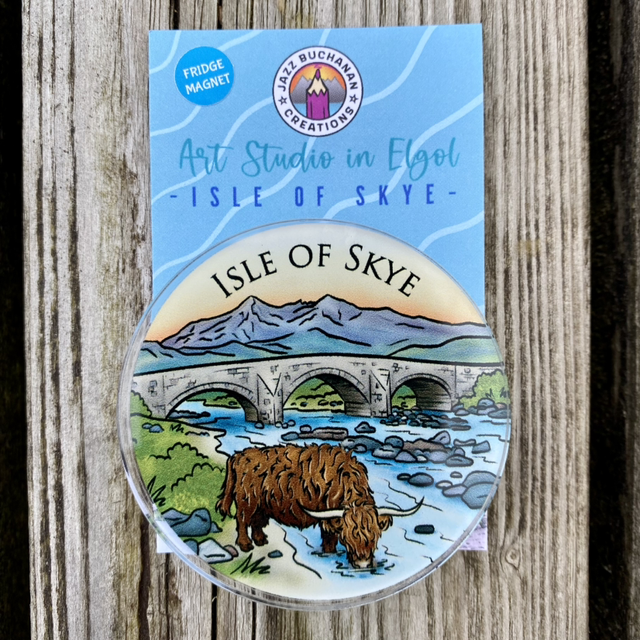 Fridge magnet - Highland Cow at Sligachan Bridge