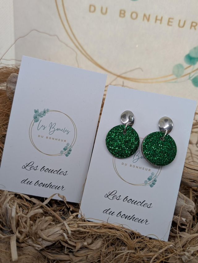 Boucles d'oreilles Anti Gaspi vert paillettes ag122