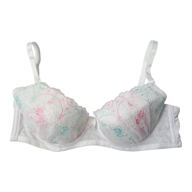 White, blue + pink Embroidered Japanese Bra UK 34B 