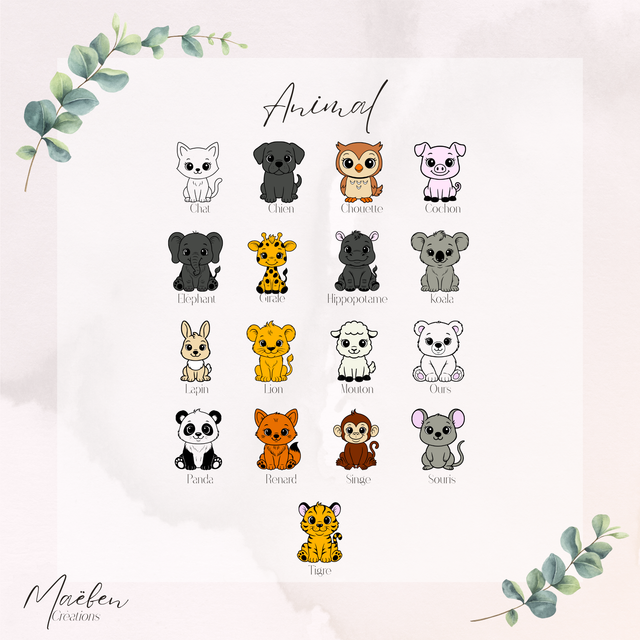 Cadre photo personnalisé en bois gravé – décor animal peint pour enfant