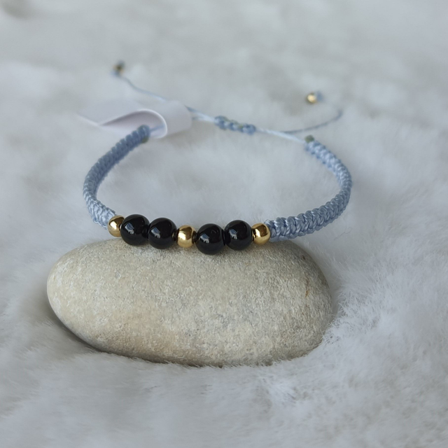 Bracelet femme fin 4 petites pierres "Onyx"