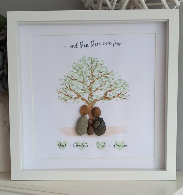 New baby personalised family pebble picture 