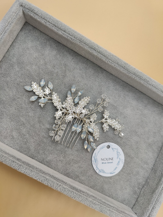 Peigne de cheveux avec strass opales, cristal bleu opale, accessoire de cheveux bleu opale