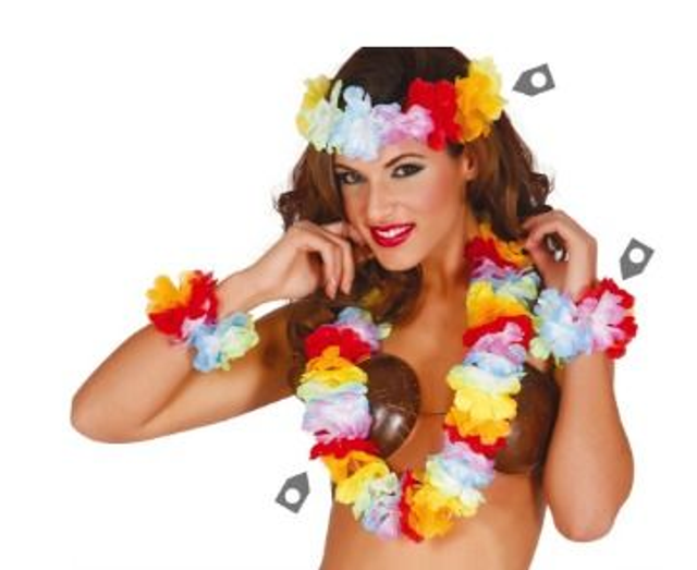 PARTY HAWAI , SET HAWAIANA 4 PZ COLOR