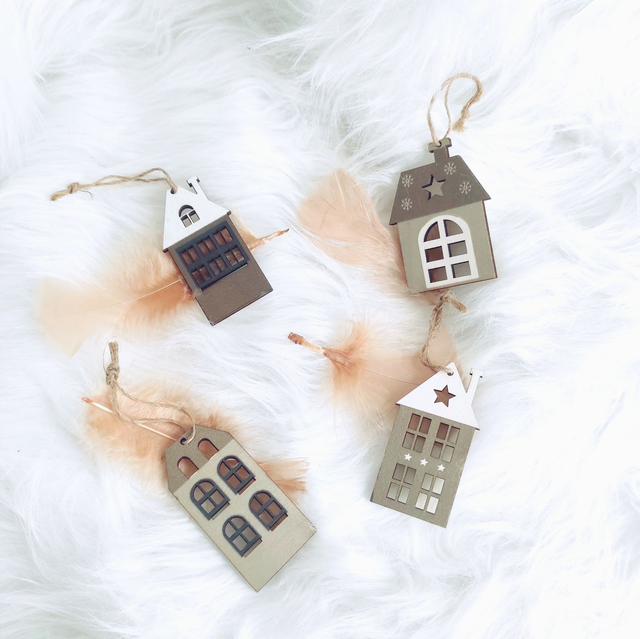 lot de 4 suspensions maison en bois