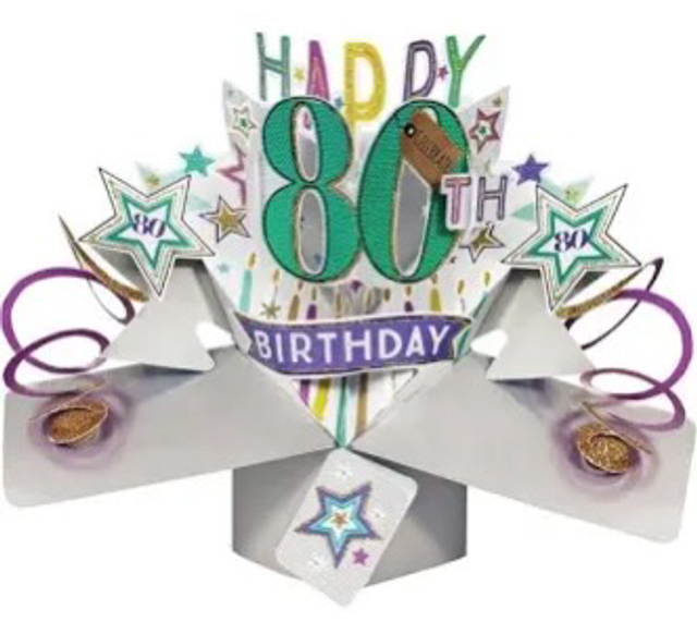 80th pop out birthday card male