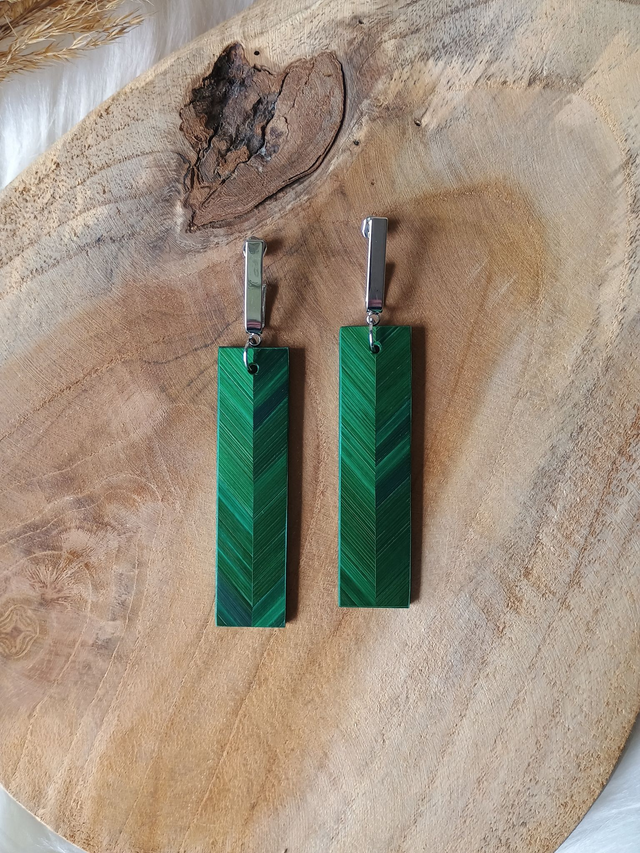 Boucles d'oreilles RECTANGLE Chevron Vert jungle