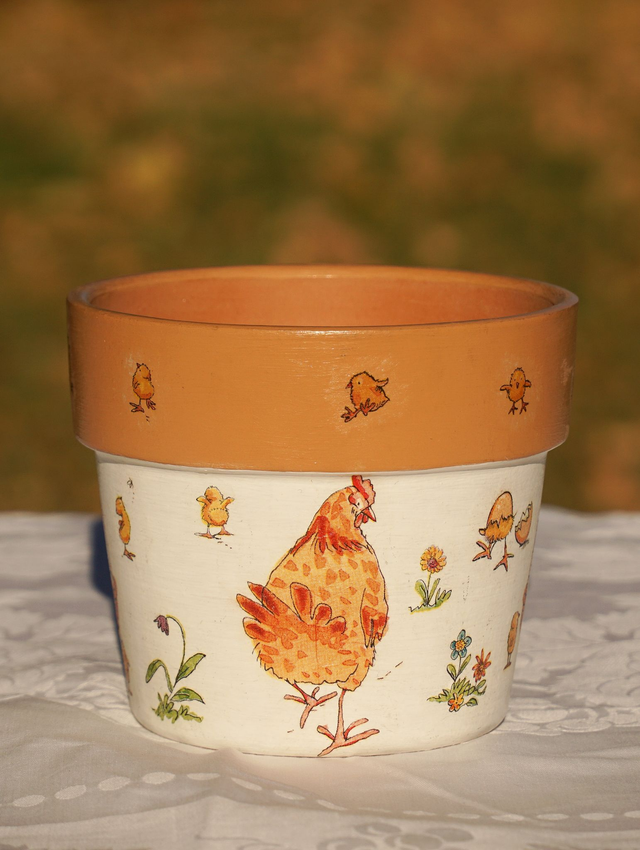 Übertopf Küken und Henne