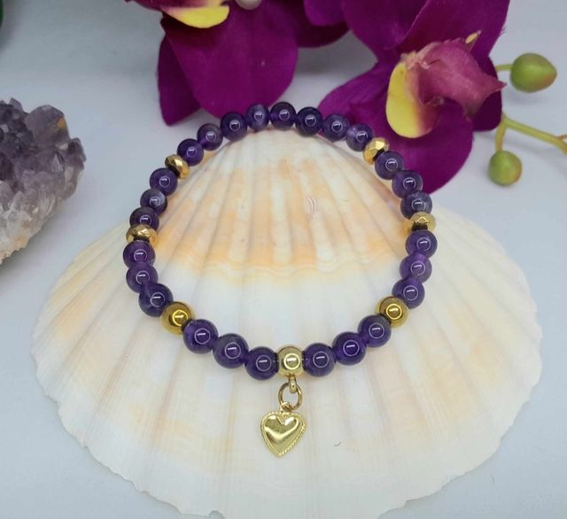 Bracelet améthyste acier or inoxydable