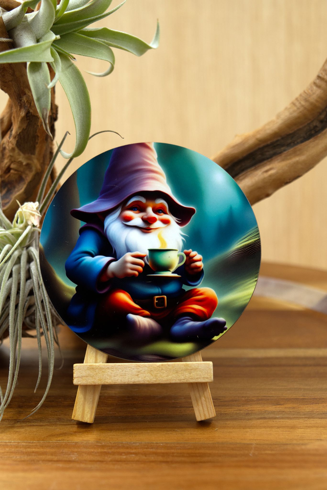  Coaster: Cheeky Gnome with Drink – Unisub Sublimated Coaster