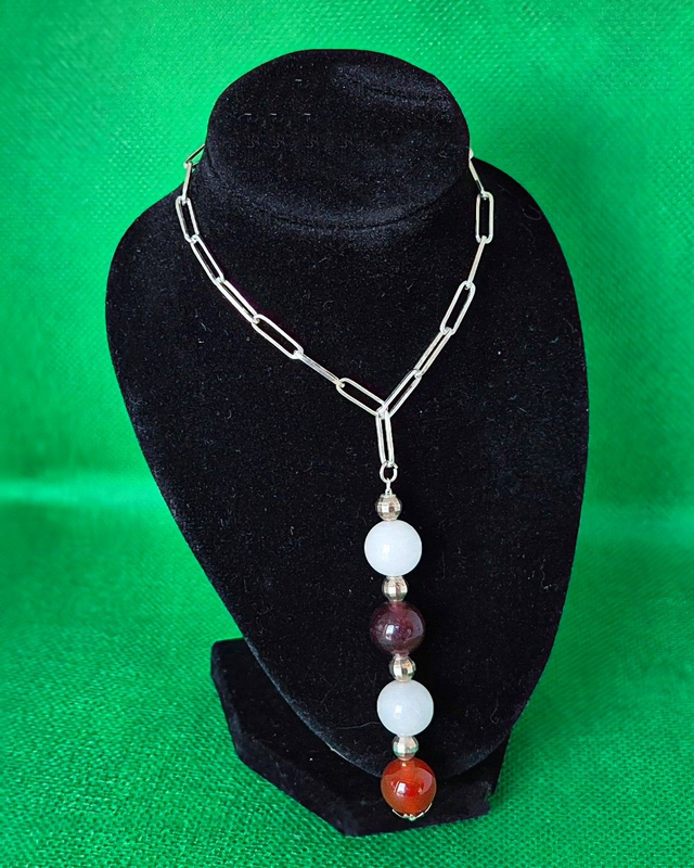 Crystal Quartet Necklace – Selenite, Moonstone, Amethyst &amp; Carnelian on Sterling Silver Chain