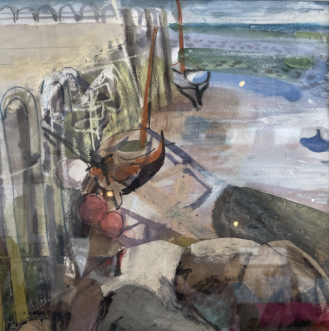 JuB12 The Harbour, Low Tide by Julienne Braham,  Mixed Media, 56x56cm