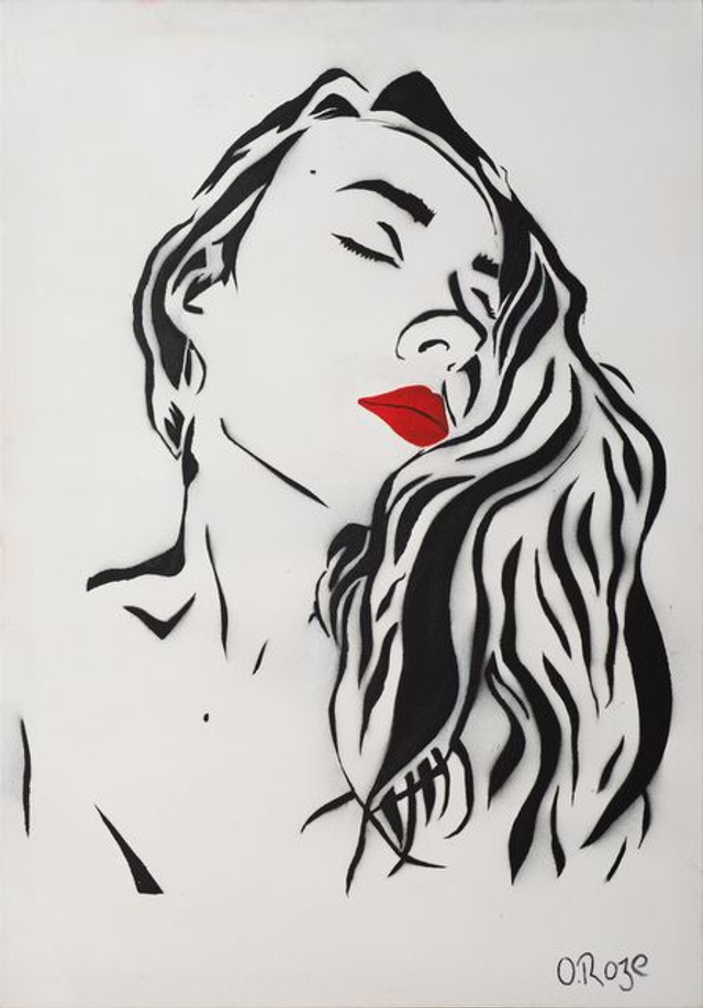 La Vie on Rouge - print of stencilled spray paint portrait by Olivia Roze