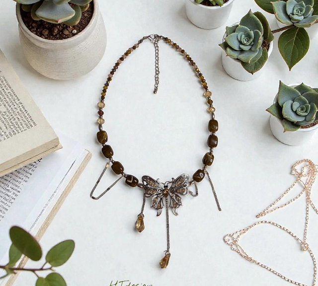 Nature inspired boho butterfly necklace