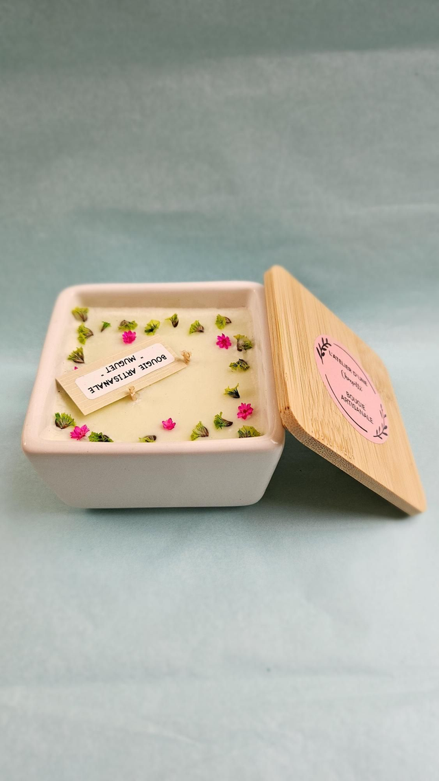 BONBONNIÈRE Céramique et bois de manguier  :  "MUGUET "