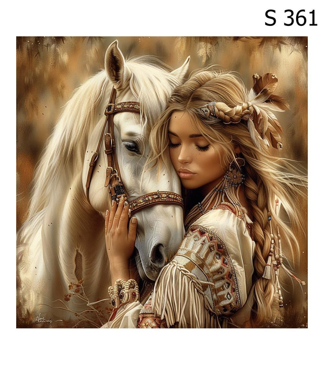 Panneau simili Femme et cheval  30x30cm 