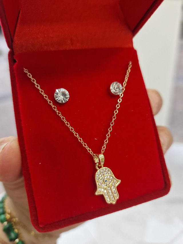 Conjunto cadena aretes regalo mujer acero inoxidable 