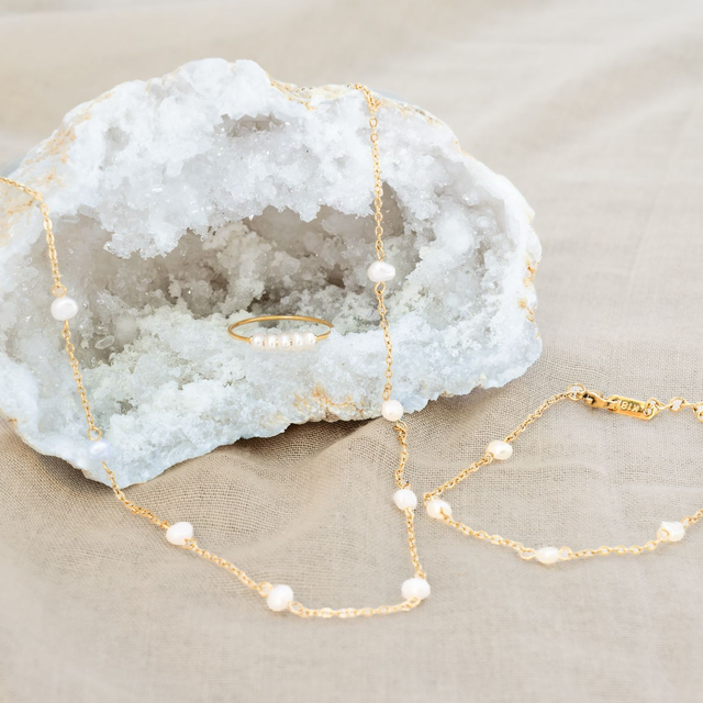 Édesvízi gyöngy szett - Aranyozott