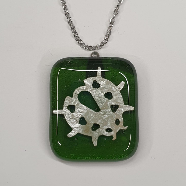 Green and silver ladybird pendant NEW 
