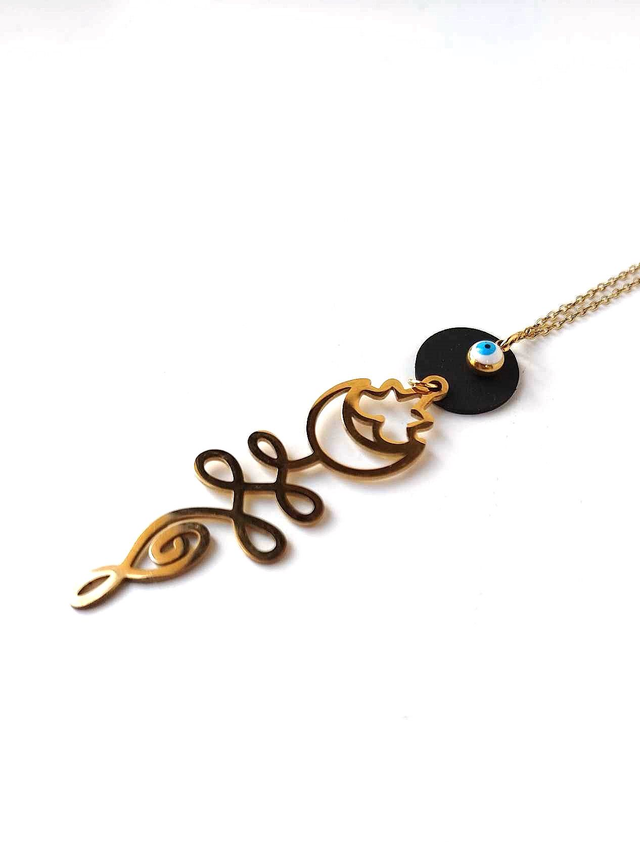 Chaîne avec Pendentif Upcyclé en CHAMBRE à AIR RECYCLÉE et Perle en verre Recyclée - Spirituel