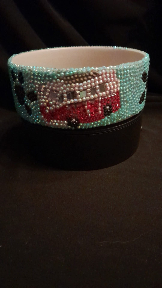 (Your Pets Name) CAMPER VAN Theme CUSTOM PET NAME Decorated &amp; Designed White Pet Bowl PRE-ORDER