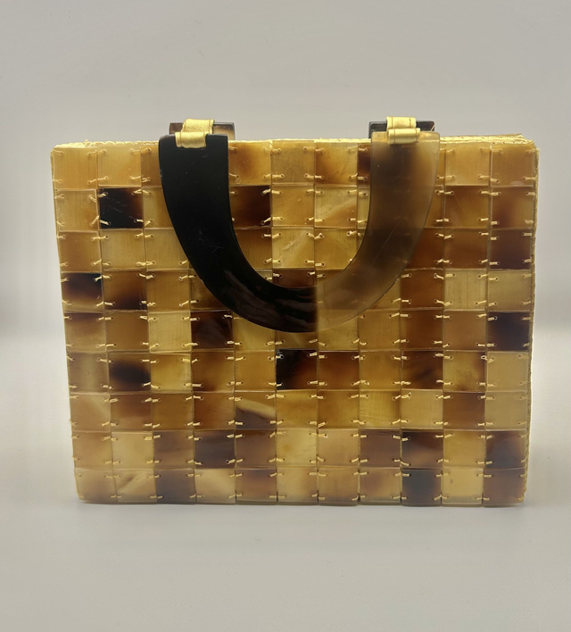 1960s Vietnamese Tortoiseshell Tile Handbag with Acrylic Handles