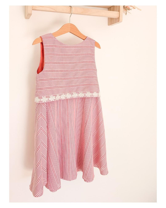 Robe cérémonie enfant en coton rayé – modèle Juliette – faite main