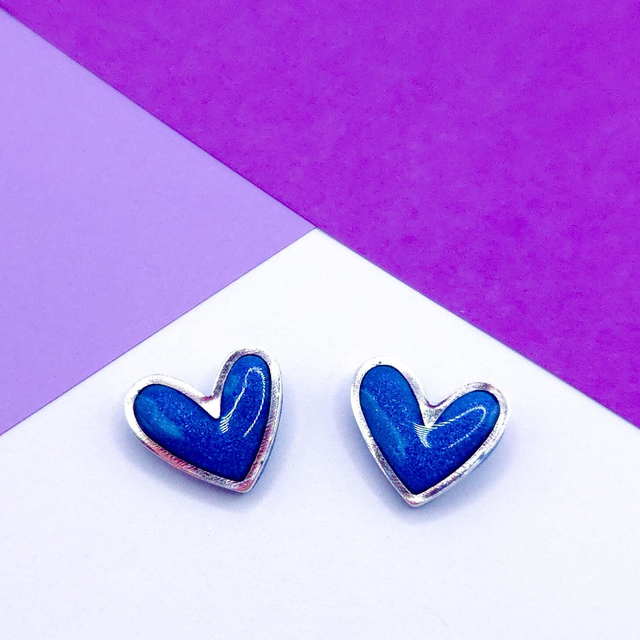 Blue Sparkle Heart Studs