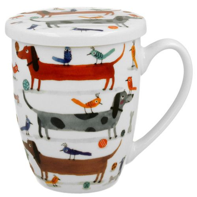 Taza long, porcelana 0,35 l. filtro y tapa, en caja de regalo.  *968