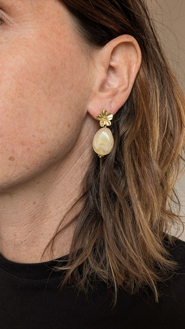 Boucles d'oreilles JEANNETTE beige rosé marbré