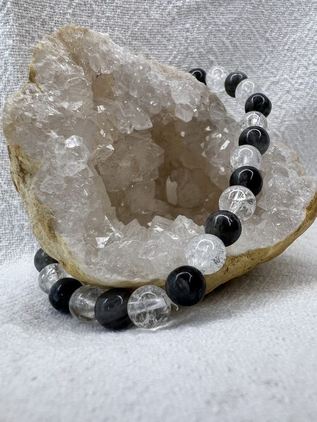 Bracelet Labradorite noir et Cristal de roche 