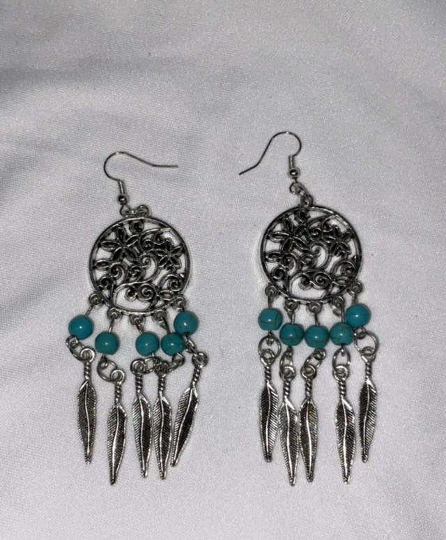 Earring - Silver Dream Catcher Earrings - Turquoise