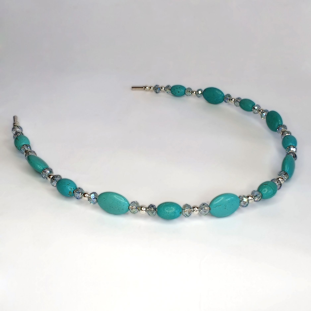 Diadema joya turquesas y cristales Tura