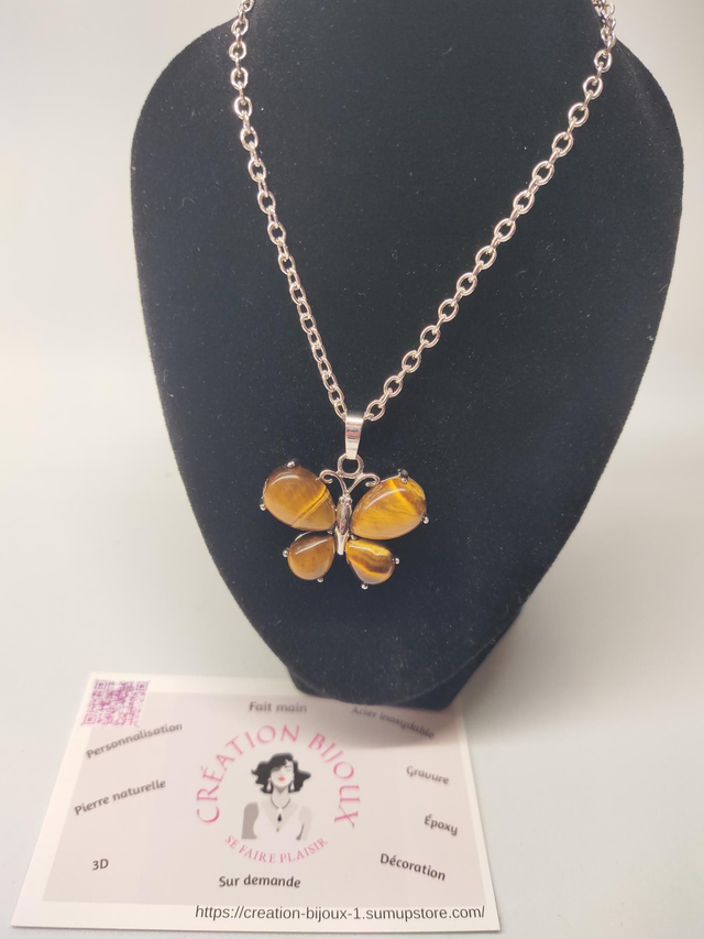 Collier papillon oeil de tigre 