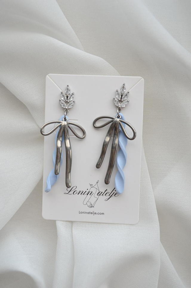 Summer Glow Kolekcija - Veliki modri uhani s srebrni dodatki