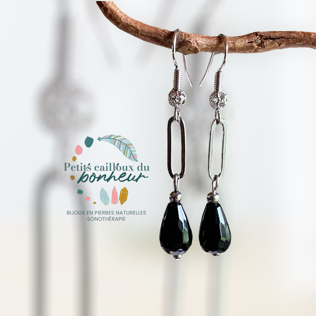 Boucles d’oreilles en Onyx noire – Force &amp; Protection