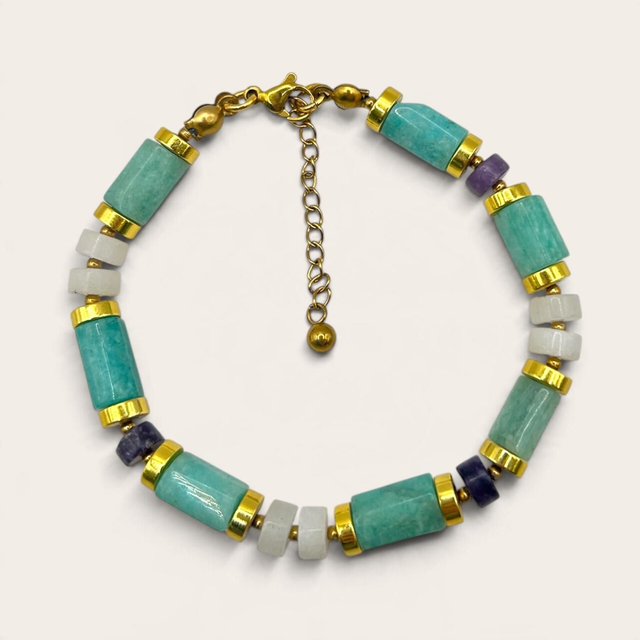 Bracelet ZIGGY – Pierres naturelles &amp; acier inoxydable doré