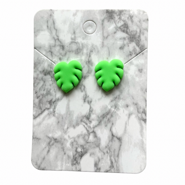 Green neon leaf studs