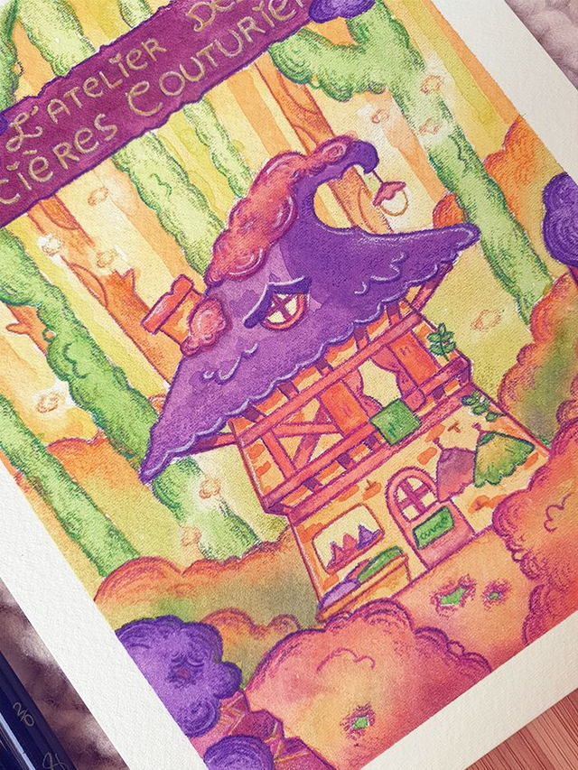 Illustration originale « L'atelier des sorcières couturières »