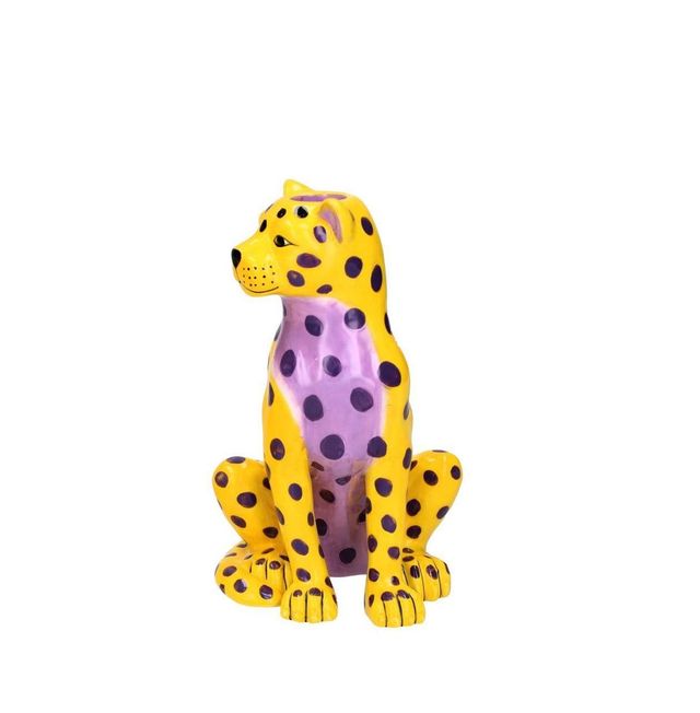 Mignon, Kerzenhalter, Leopard, gelb/lila, 19cm, Kopf nach links