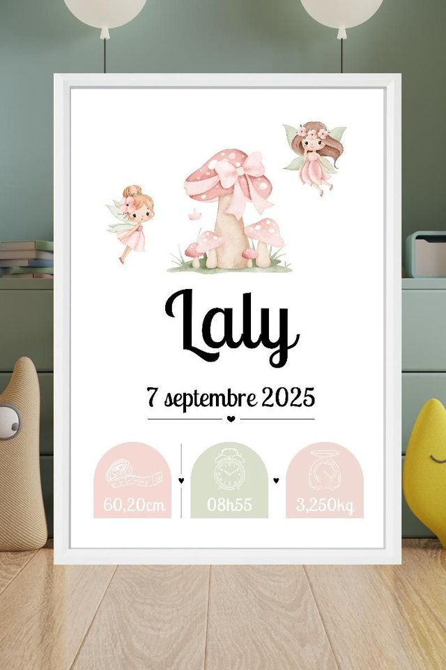 Toile de naissance personnalisée encadrée – Cadeau de naissance unique – Décoration chambre bébé – Souvenir doux et poétique